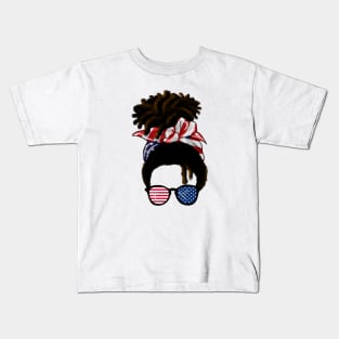 Afro American Woman hair with usa colors, Messy Hair Kids T-Shirt